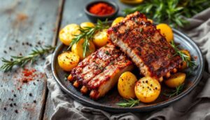 Costine di maiale in friggitrice ad aria con patate al rosmarino: rosolate e morbide